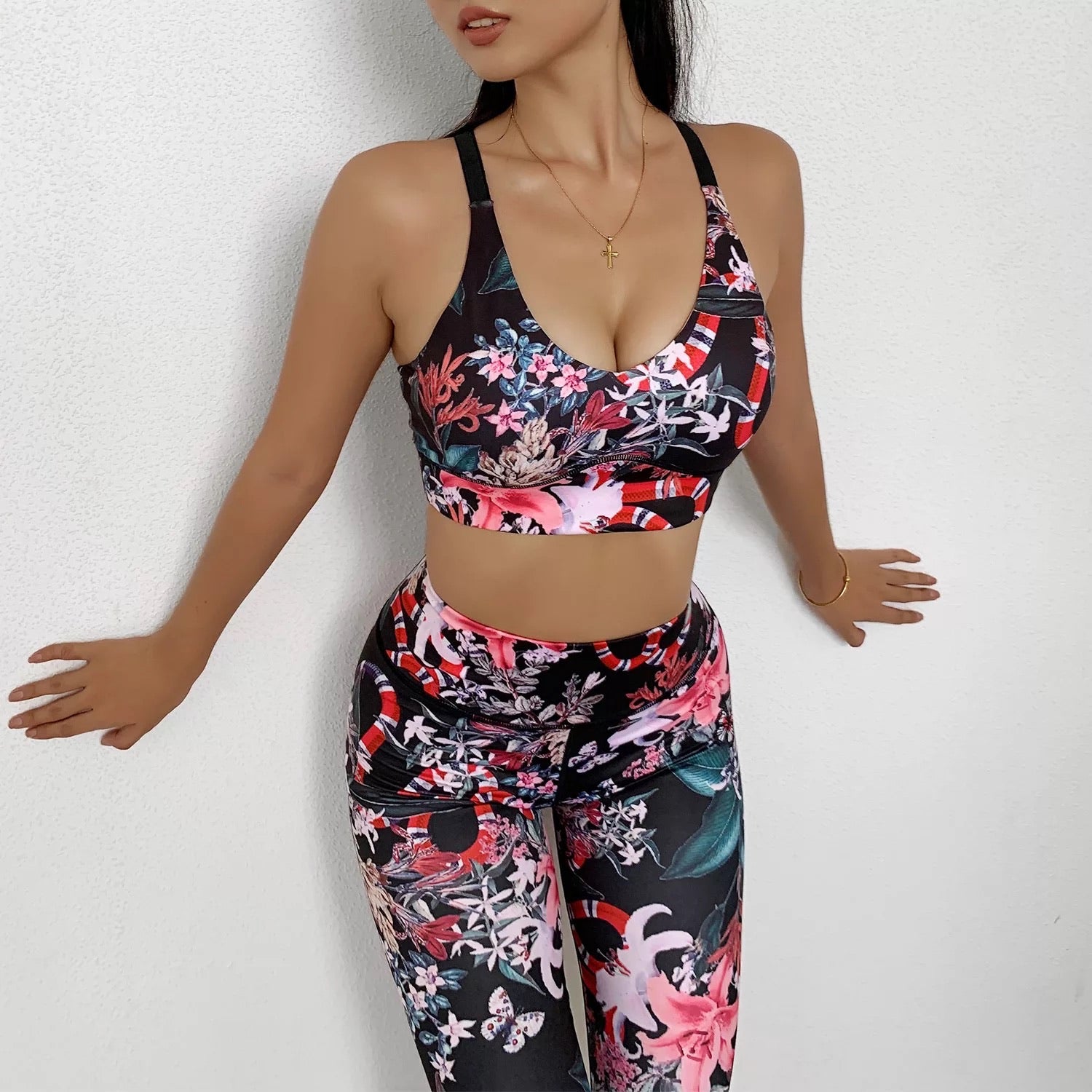 Summer 1 Printed Sleeveless Crop Top with Long Leggings